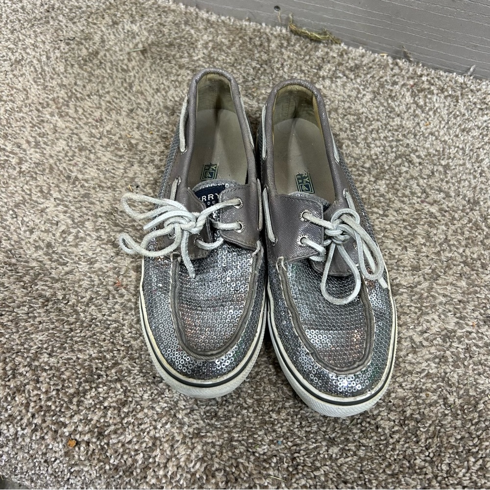 Sperry Silver Sequin Women’s Loafer Shoes Size 7